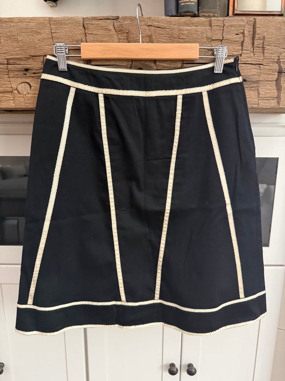 Autograph New York Black A-Line Skirt Sz 8 Contrast Trim Y2K Mod Preppy